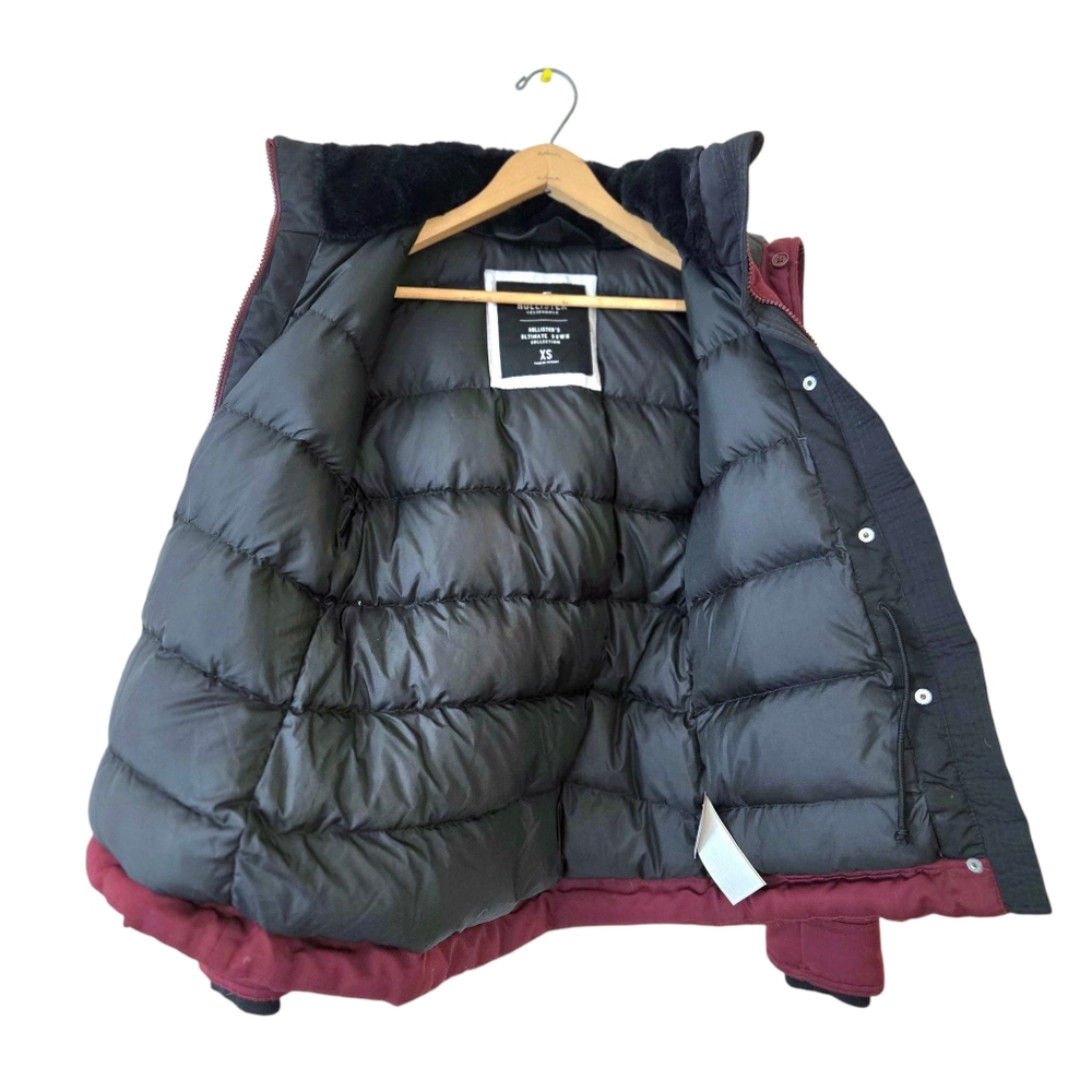 Hollister Ultimate Down Jacket Hooded Burgundy Red, Outdoors Skiing Winter XS - Picture 6 of 15
